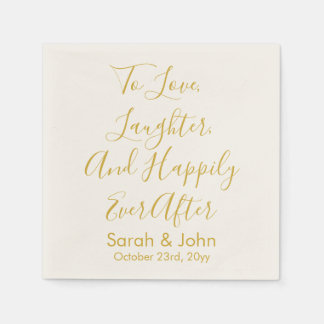 ホワイト金ゴールドパーソナライズされたスクリプトウェディング受付 スタンダードカクテルナプキン