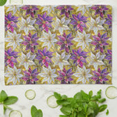 ホワイト金ゴールドパープルピンククリスマスポインセチア キッチンタオル (折り畳み)