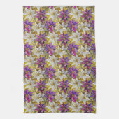 ホワイト金ゴールドパープルピンククリスマスポインセチア キッチンタオル (縦)