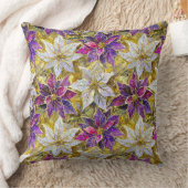 ホワイト金ゴールドパープルピンククリスマスポインセチア クッション (ブランケット)