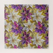 ホワイト金ゴールドパープルピンククリスマスポインセチア ジグソーパズル (横)