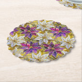 ホワイト金ゴールドパープルピンククリスマスポインセチア ペーパーコースター (アングル)