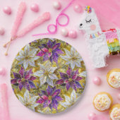 ホワイト金ゴールドパープルピンククリスマスポインセチア ペーパープレート (パーティー)