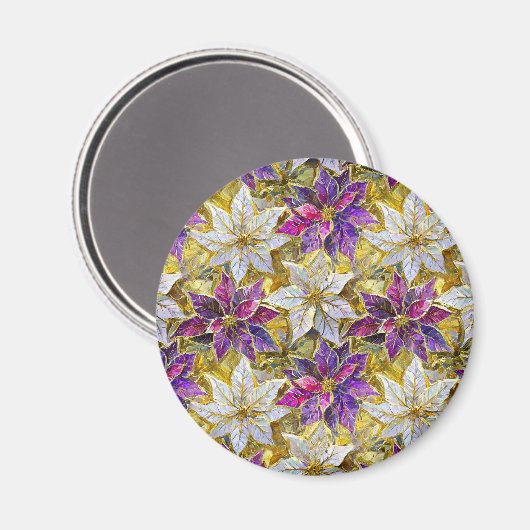 ホワイト金ゴールドパープルピンククリスマスポインセチア マグネット (正面/裏面)