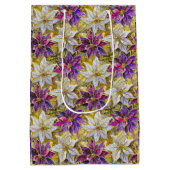 ホワイト金ゴールドパープルピンククリスマスポインセチア ミディアムペーパーバッグ (裏面)