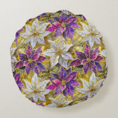 ホワイト金ゴールドパープルピンククリスマスポインセチア ラウンドクッション (裏面)