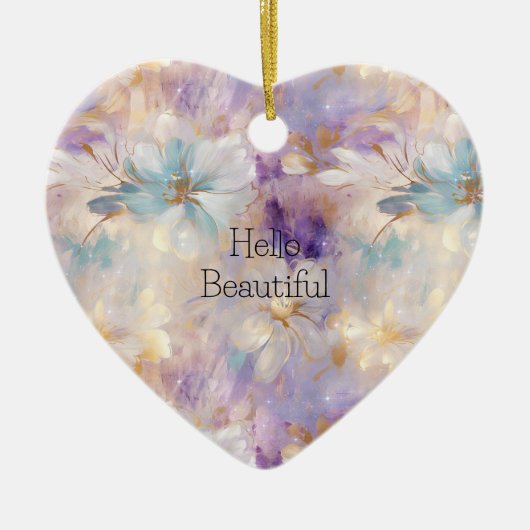 ホワイト金ゴールドパープルブルーフローラ セラミックオーナメント (正面)