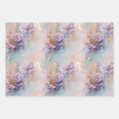 ホワイト金ゴールドパープルブルーフローラ ラッピングペーパーシート (正面3)