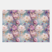 ホワイト金ゴールドパープルブルーフローラ ラッピングペーパーシート (正面2)