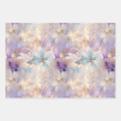 ホワイト金ゴールドパープルブルーフローラ ラッピングペーパーシート (正面)