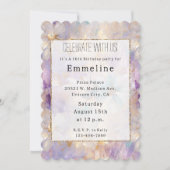 ホワイト金ゴールドパープルブルーフローラ 招待状 (正面)