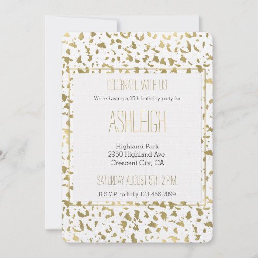 ホワイト金ゴールドヒョウ動物誕生日 招待状 (正面)