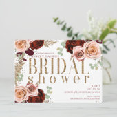 ホワイト金ゴールドピンクブルゴーニュバラブライダルシャワー 招待状 (スタンド正面)