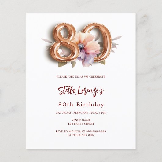 ホワイト金ゴールドピーチフローラ予算80歳の誕生日 (正面)