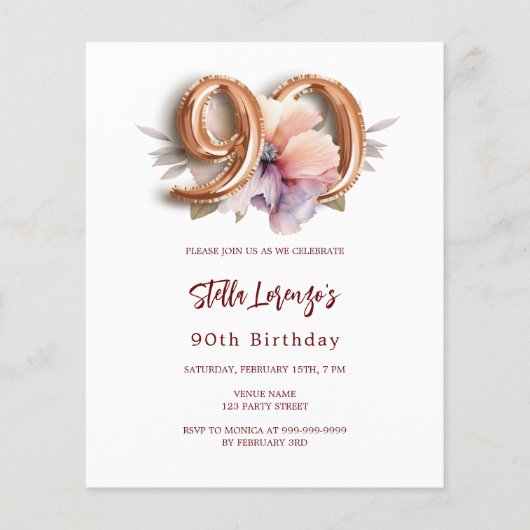 ホワイト金ゴールドピーチフローラ予算90歳の誕生日 (正面)