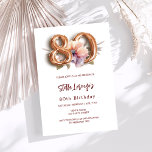 ホワイト金ゴールドピーチフローラ80th birthday luxury 招待状<br><div class="desc">80モダン歳のスタイリッシュ誕生日に、魅力的で魅力的な招待状。白い背景飾、桃と紫の水色の花。名前は手書文字のスタイルスモダンクリプト付き。カスタマイズしてパーティー詳細を追加する。80番はバ書ロンスタイルフォント、スクリプト付き。</div>