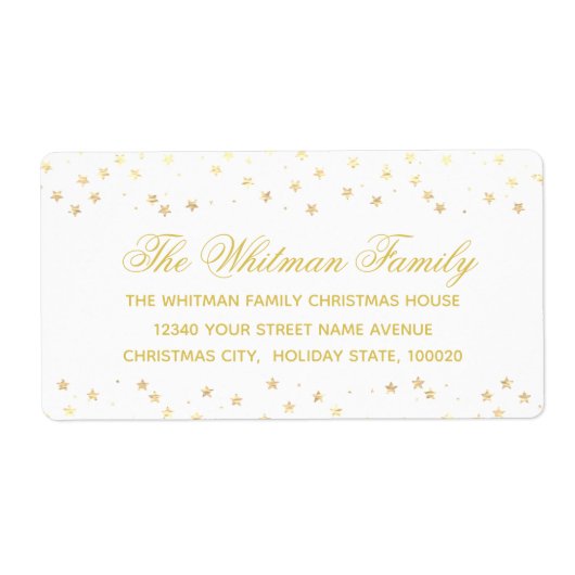 ホワイト金ゴールドファミリースターズ差出人住所 ラベル (正面)