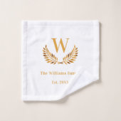 ホワイト金ゴールドファミリーモノグラムイニシャル月桂樹リース バスタオルセット (ウォッシュタオル)
