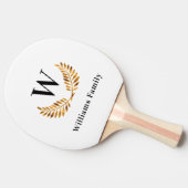ホワイト金ゴールドファミリーモノグラム名ローレルリース 卓球ラケット (横)
