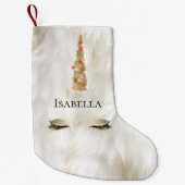 ホワイト金ゴールドファースパークルグラムユニコーンライト スモールクリスマスストッキング (正面)