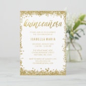 ホワイト金ゴールドフェイクグリッターキンセアニェラ15誕生日 招待状 (スタンド正面)