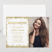ホワイト金ゴールドフェイクグリッターキンセアニェラ15誕生日 招待状 (正面/裏面)