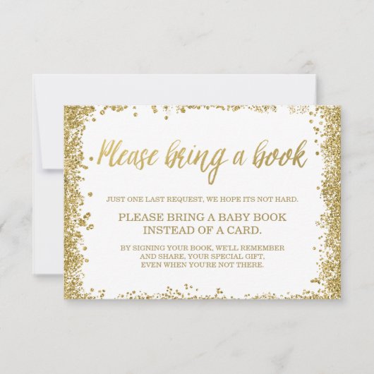 ホワイト金ゴールドフェイクグリッター赤ちゃんシャワーブック 招待状 (正面)