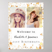 ホワイト金ゴールドフォトスター2人バースデーウェルカム ポスター (正面)