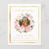 ホワイト金ゴールドフォトピンクフローラ葬儀プログラム (正面)