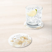 ホワイト金ゴールドフラワーアドバイス新郎新婦お願い ラウンドペーパーコースター (インサイチュ)