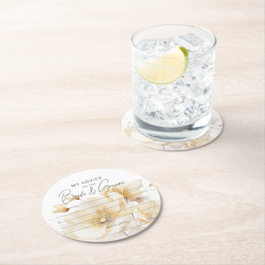 ホワイト金ゴールドフラワーアドバイス新郎新婦お願い ラウンドペーパーコースター (インサイチュ)