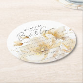 ホワイト金ゴールドフラワーアドバイス新郎新婦お願い ラウンドペーパーコースター (アングル)