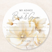 ホワイト金ゴールドフラワーアドバイス新郎新婦お願い ラウンドペーパーコースター (正面)