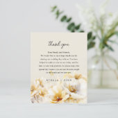 ホワイト金ゴールドフラワーサンキューウェディングレセプションカード (スタンド正面)