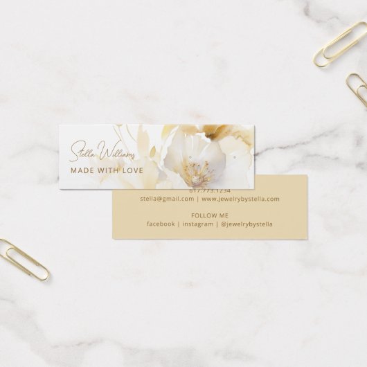 ホワイト金ゴールドフラワースタッドイヤリング表示カード (オフィス)