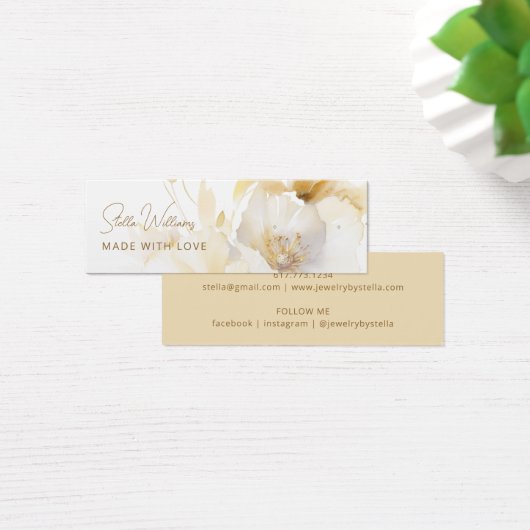 ホワイト金ゴールドフラワースタッドイヤリング表示カード (デスク)