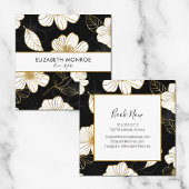 ホワイト金ゴールドフラワーズオンブラックサロン美容師 スクエア名刺