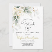 ホワイト金ゴールドフラワーズバーチャル18thバースデーパーティー 招待状 (正面)