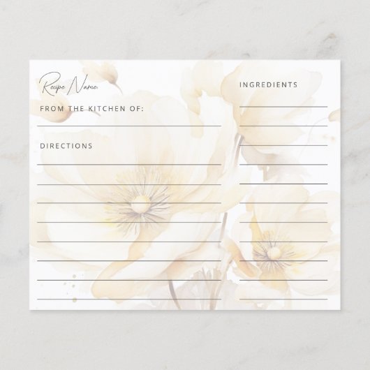 ホワイト金ゴールドフラワーブライダルシャワーレシピカード (裏面)