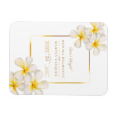 ホワイト金ゴールドフランギパニのリマインダー結婚式招待状 マグネット (横)