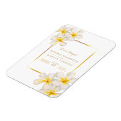 ホワイト金ゴールドフランギパニのリマインダー結婚式招待状 マグネット (左側)