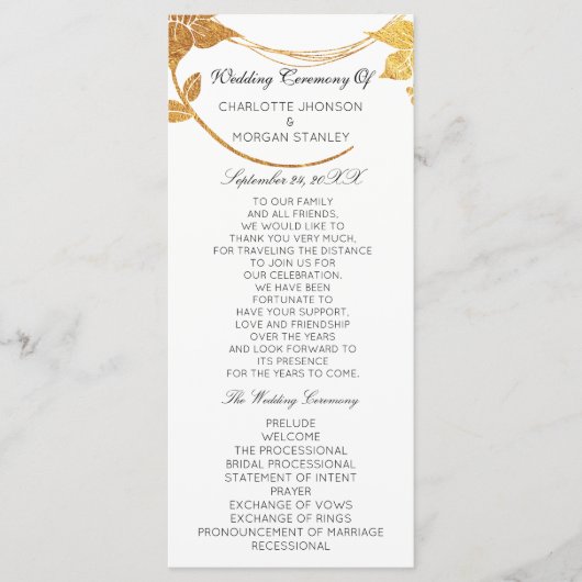 ホワイト金ゴールドフローライベント結婚式 プログラム公式 プログラム (正面)