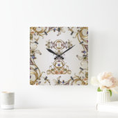 ホワイト金ゴールドフローラウォールクロック スクエア壁時計 (ホーム)