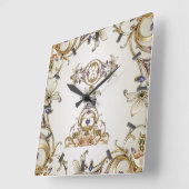 ホワイト金ゴールドフローラウォールクロック スクエア壁時計 (傾斜)