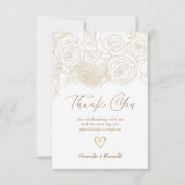 ホワイト金ゴールドフローラエレガントな結婚式 サンキューカード (正面)