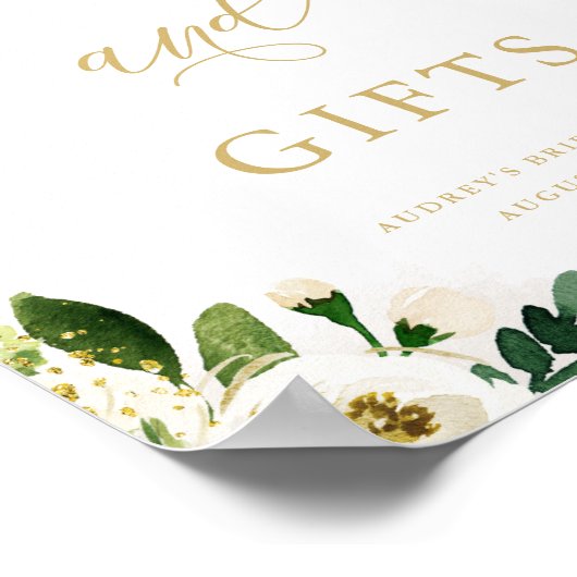 ホワイト金ゴールドフローラカードとギフトシャワー ポスター (角)