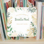 ホワイト金ゴールドフローラガールベビーシャワー蔵書票 スクエアシール