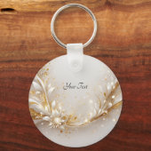 ホワイト金ゴールドフローラキーチェーン キーホルダー (裏面)