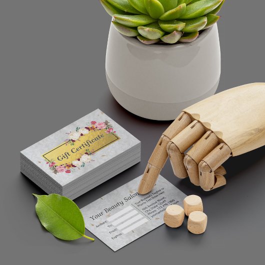 ホワイト金ゴールドフローラサロンブティックギフト証明書 割引カード