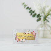 ホワイト金ゴールドフローラサロンブティックギフト証明書 割引カード (スタンド正面)